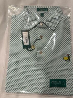 Masters Teal and White Micro Geometric Golf Polo